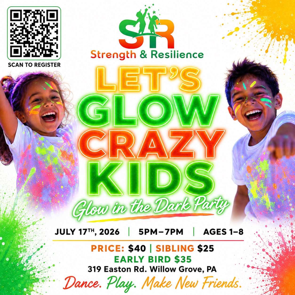 Let's Glow Crazy Kids glow-in-the-dark party flyer