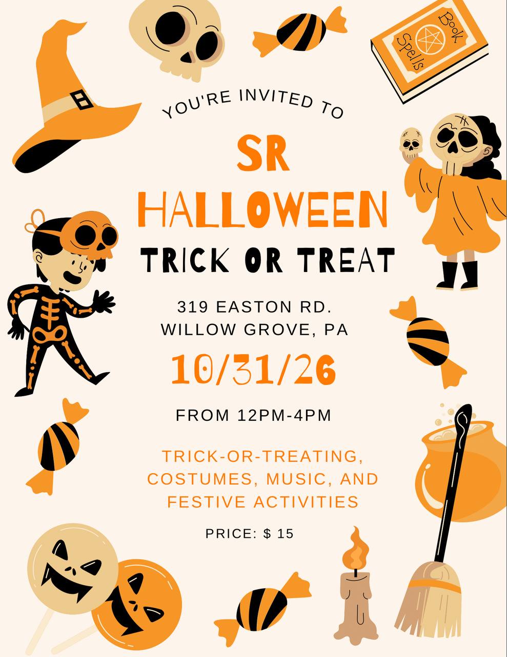 SR Halloween Trick or Treat flyer for October 31, 2026