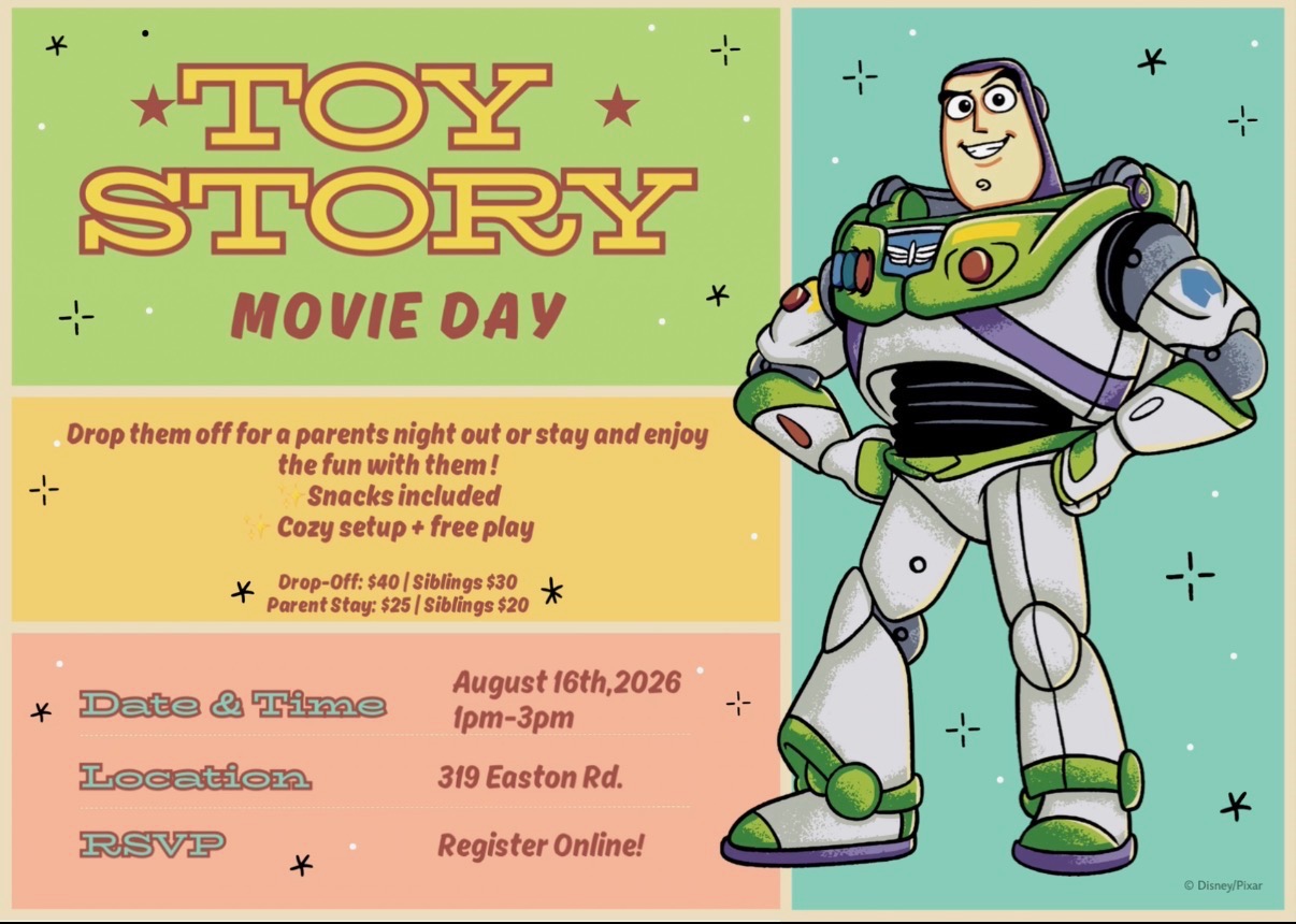 Toy Story Movie Day flyer with date, time, price, and RSVP details